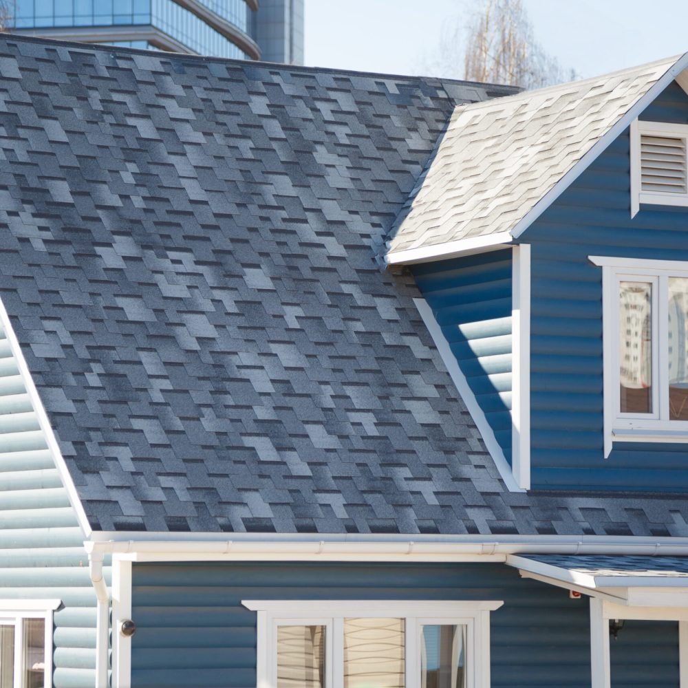 Blue and White Suburban Home.